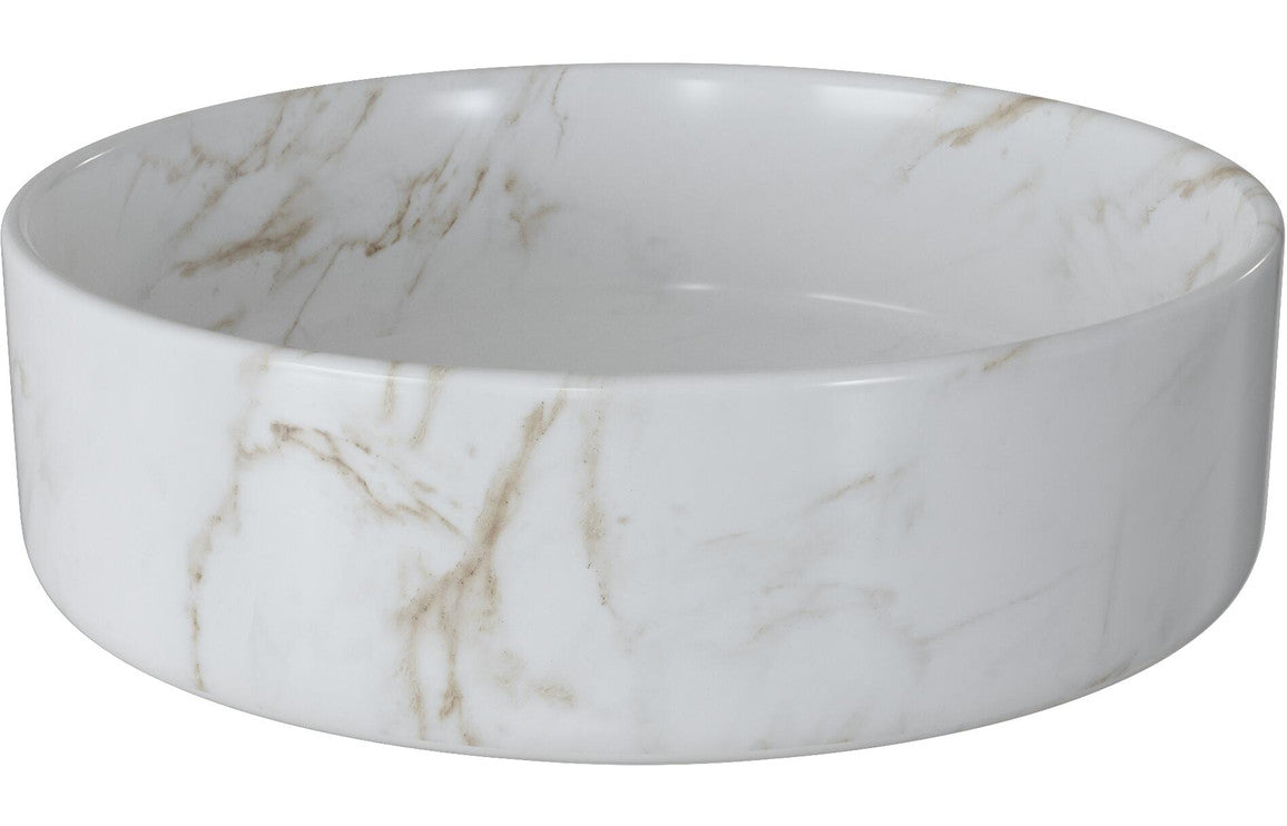 Chari 355mm Ceramic Round Washbowl &amp; Waste - Marble Effect