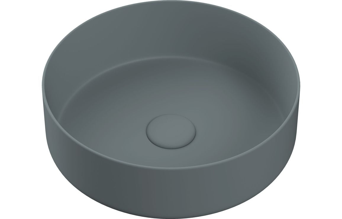 Chari 355mm Ceramic Round Washbowl &amp; Waste - Matt Grey