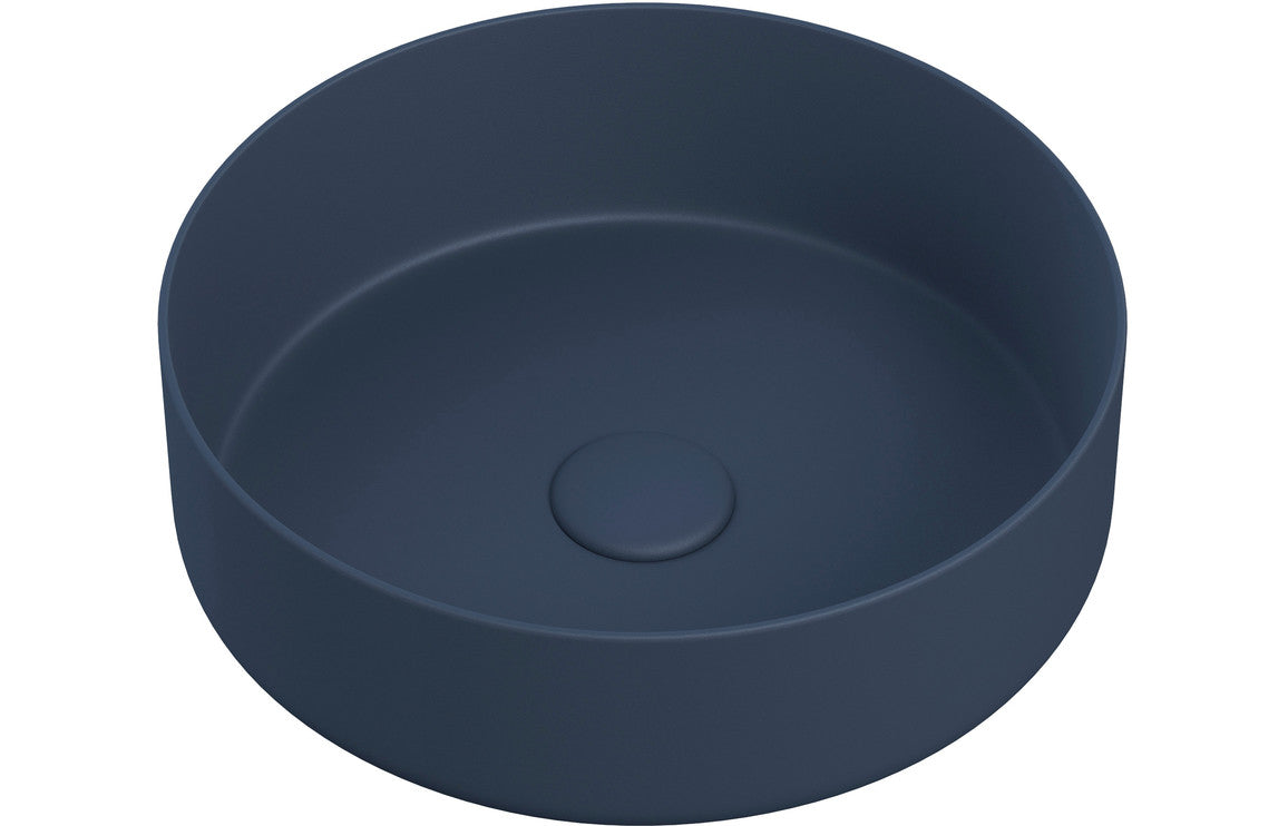 Chari 355mm Ceramic Round Washbowl &amp; Waste - Matt Deep Blue