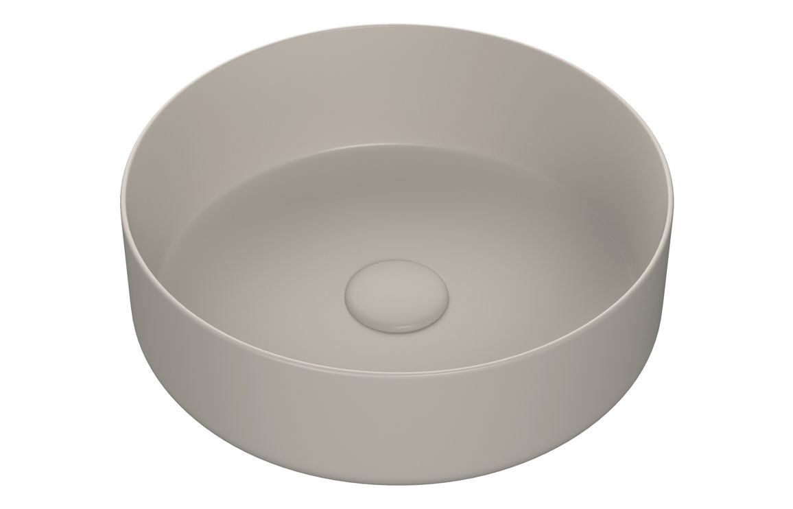 Chari 355mm Ceramic Round Washbowl &amp; Waste - Matt Latte