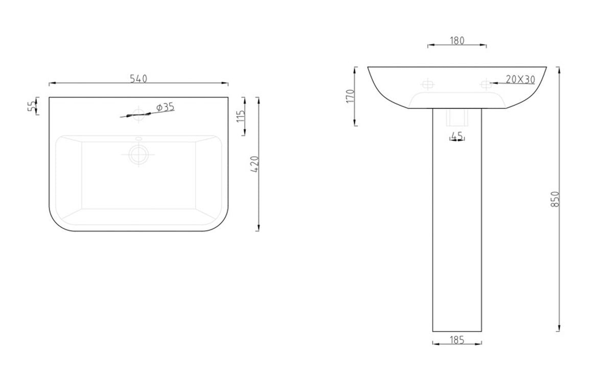 1 Tap Hole  Basin &amp; Full Pedestal