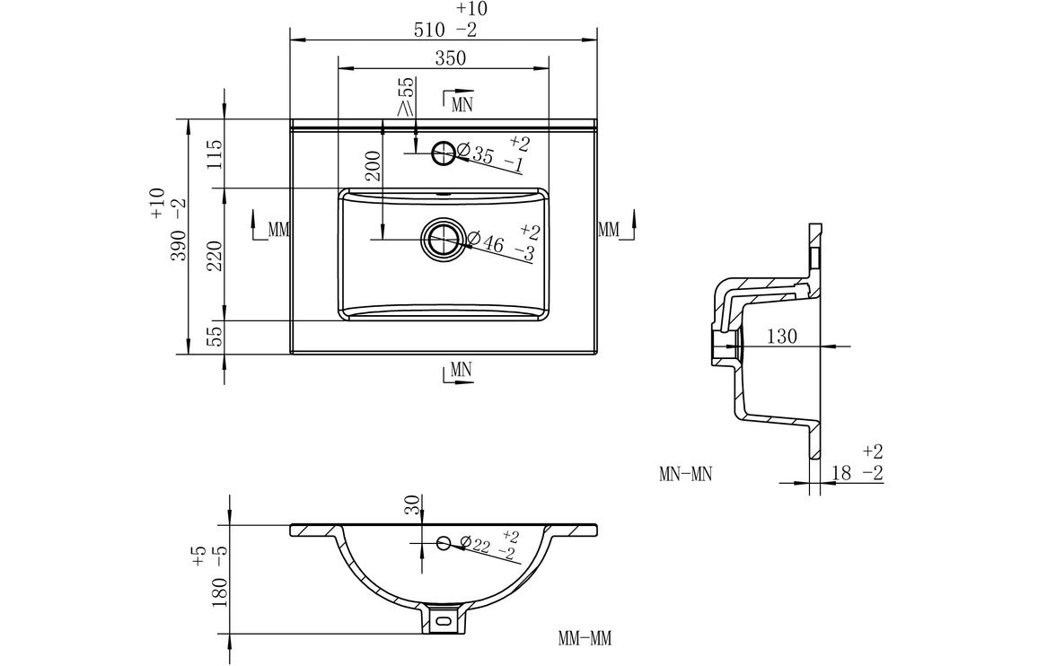 Bohai 510mm Wall Hung 2 Drawer Basin Unit &amp; Basin - Oak