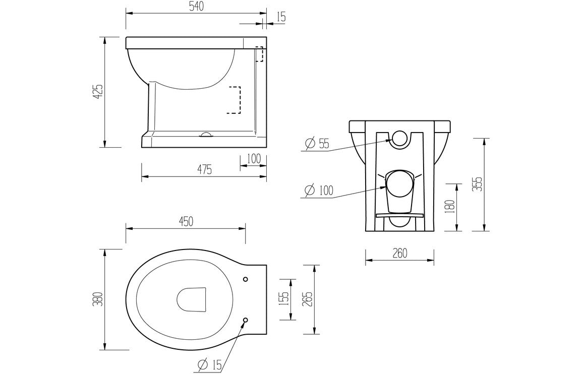 Komoe Back To Wall WC &amp; Satin White Wood Effect Seat With Brushed Brass Finishes