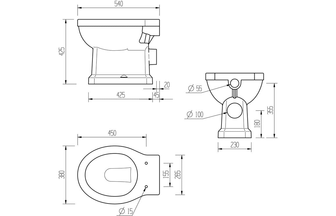 Komoe High Level WC &amp; Satin White Wood Effect Seat With Brass Finishes