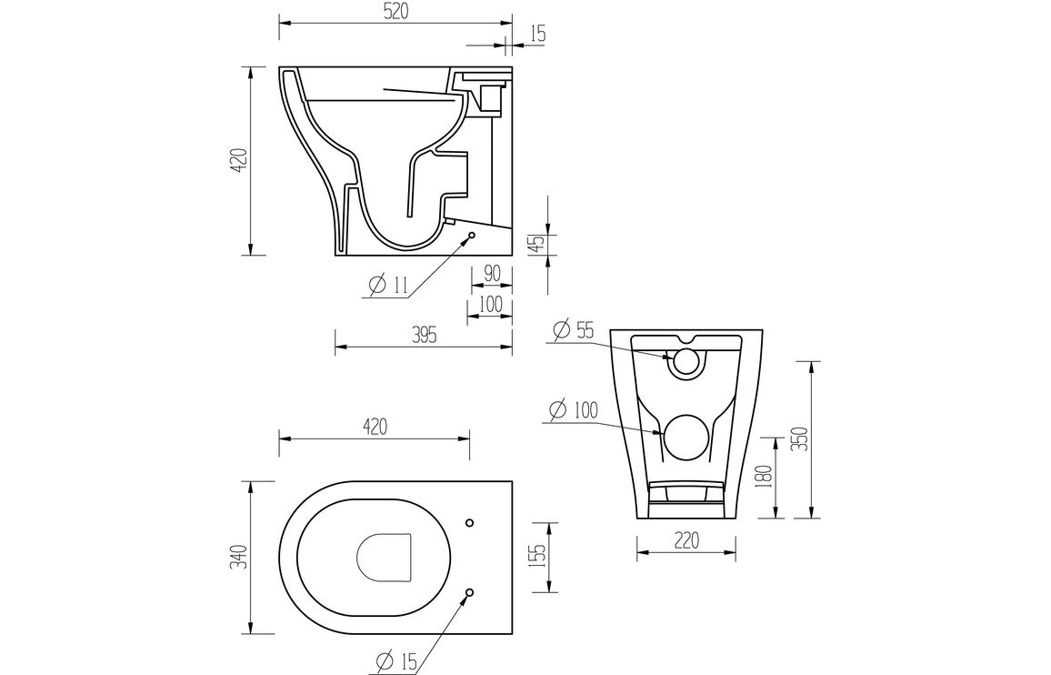 Adour Rimless Back To Wall WC &amp; Soft Close Seat