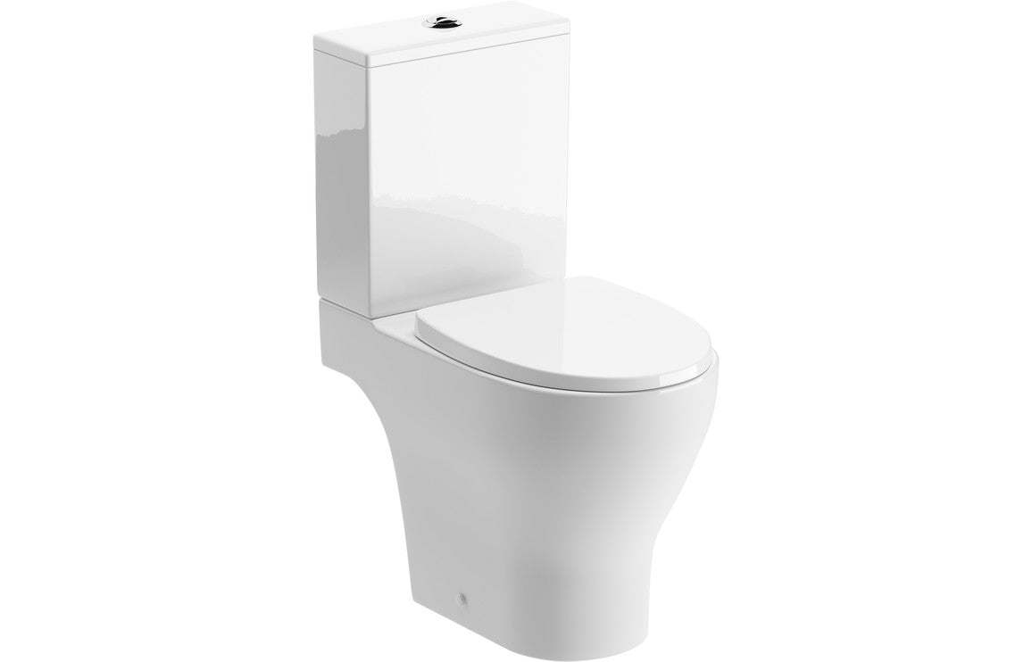 Adour Rimless Short Projection Close Coupled Open Back WC &amp; Soft Close Seat