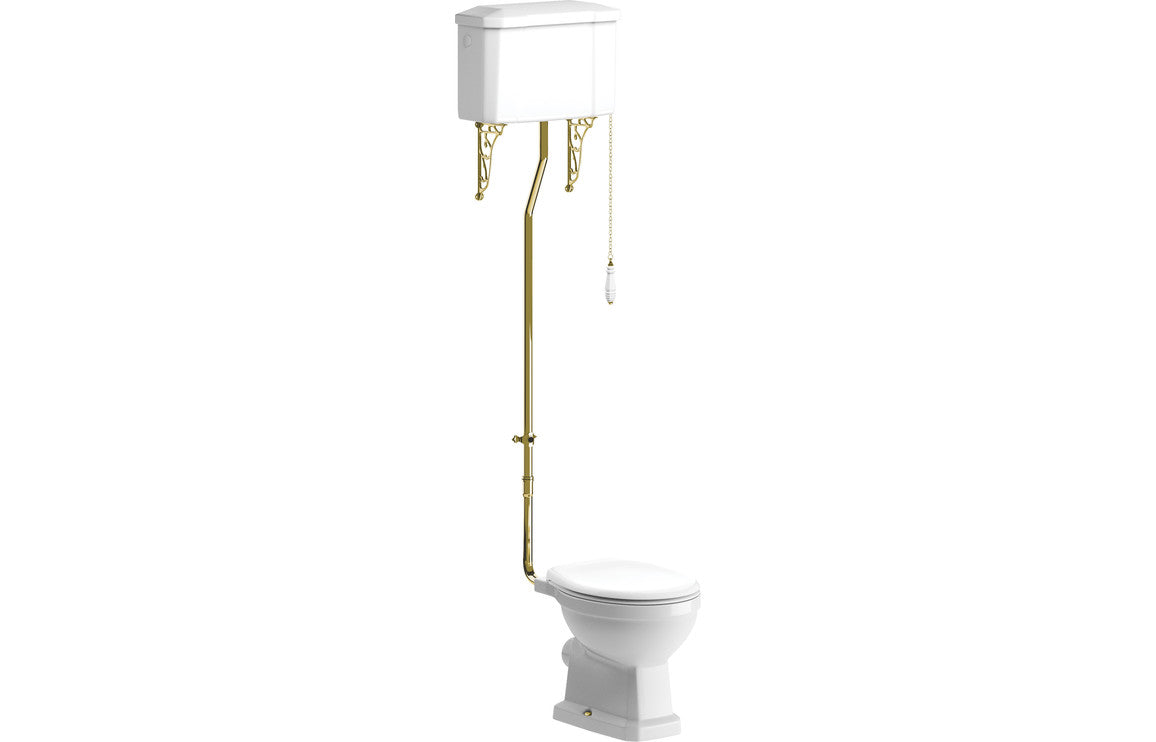 Komoe High Level WC with Brushed Brass Finish &amp; Soft Close Seat