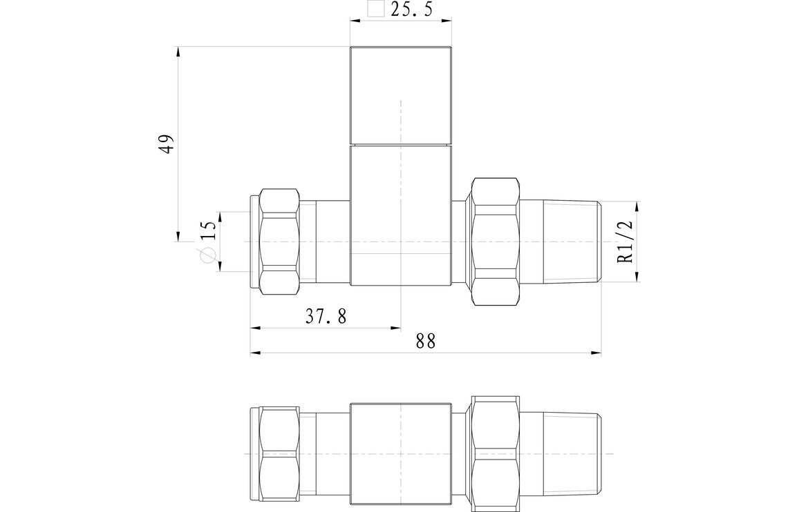 Square Chrome Radiator Valves - Straight