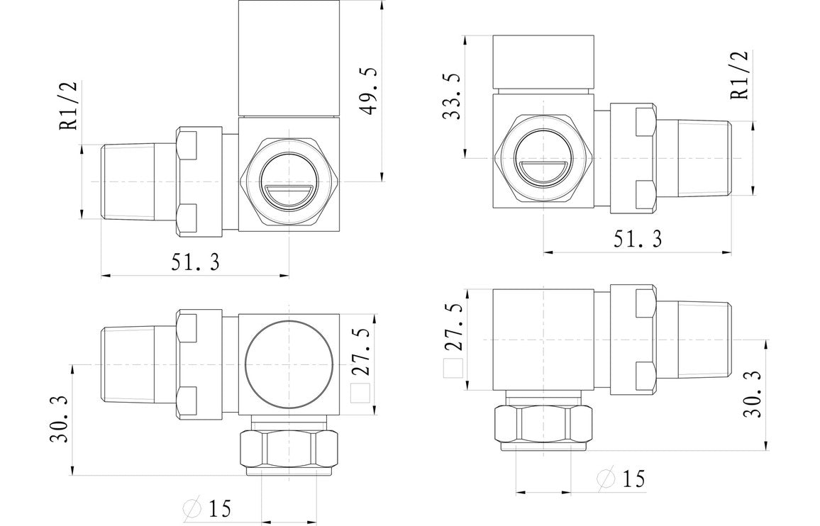 Square Chrome Radiator Valves - Corner