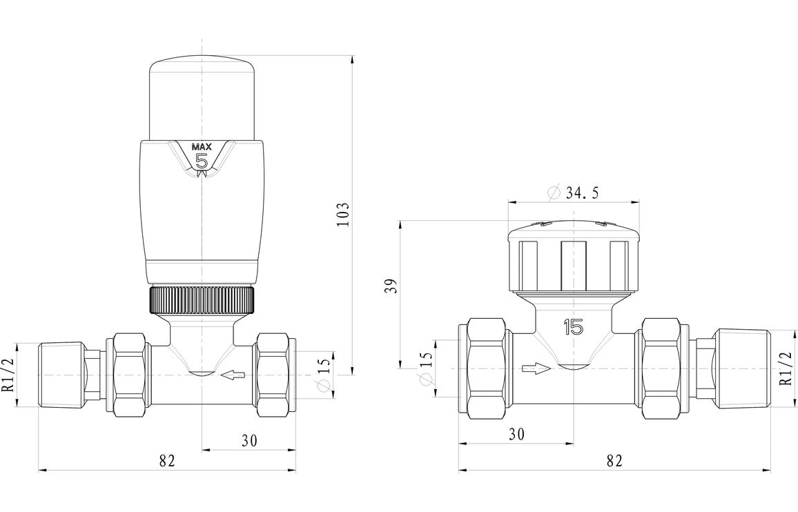 Round Thermostatic Chrome Radiator Valves - Straight