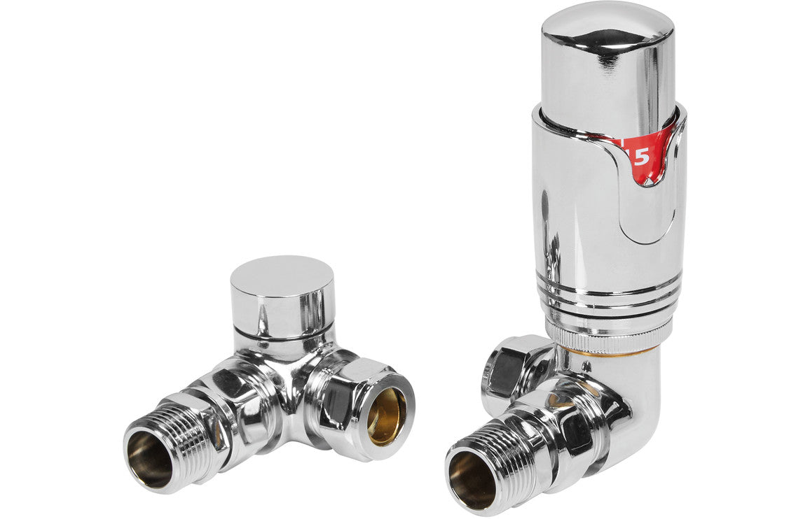 Round Thermostatic Chrome Radiator Valves - Corner