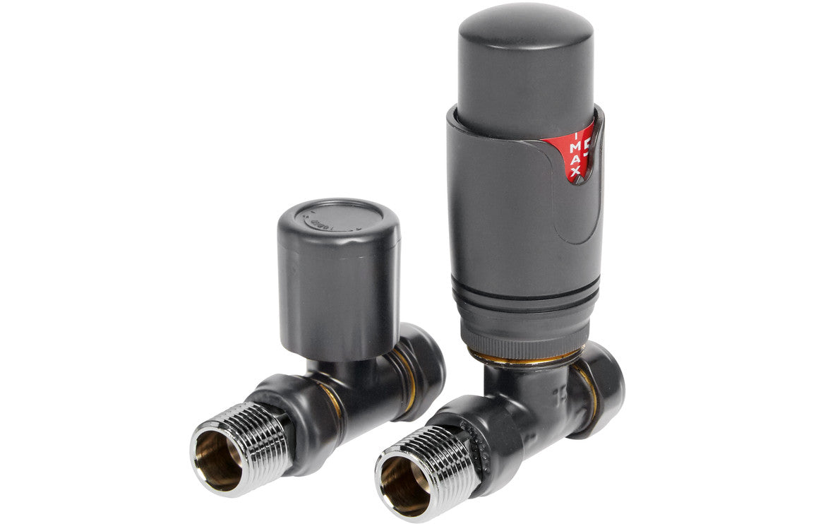 Round Thermostatic Anthracite Radiator Valves - Straight