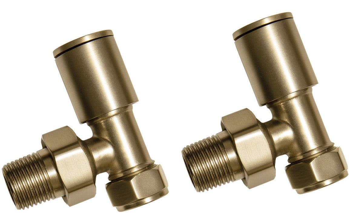 Patterned Brushed Brass Radiator Valves - Angled