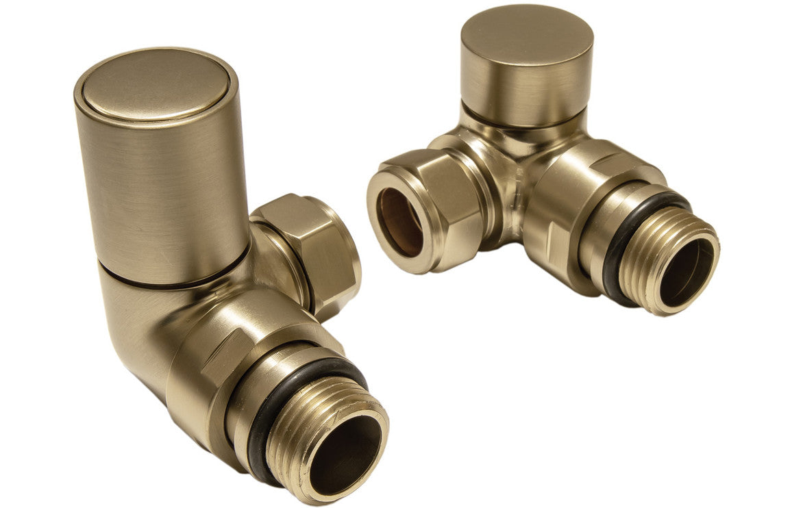 Brushed Brass Radiator Valves - Corner