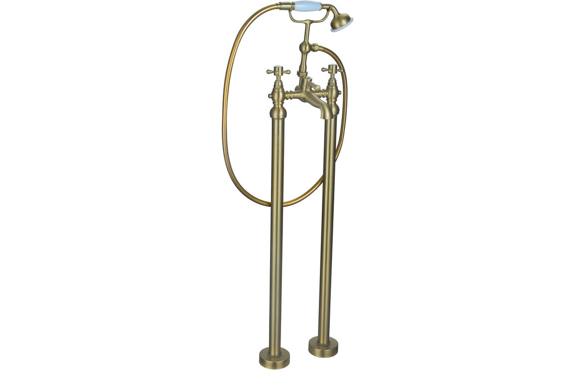Selenga Floor Standing Bath/Shower Mixer &amp; Shower Kit - Brushed Brass