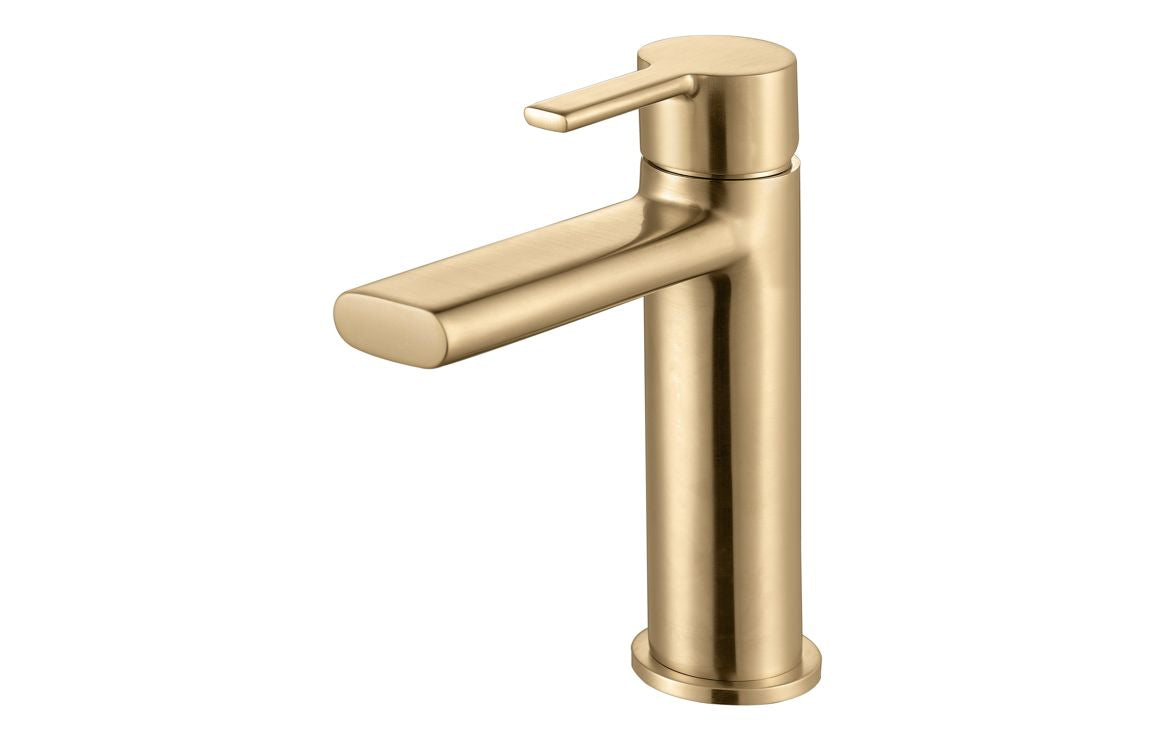 Darya 600mm Basin Unit &amp; Close Coupled WC Pack - Matt Latte With Brushed Brass Finishes