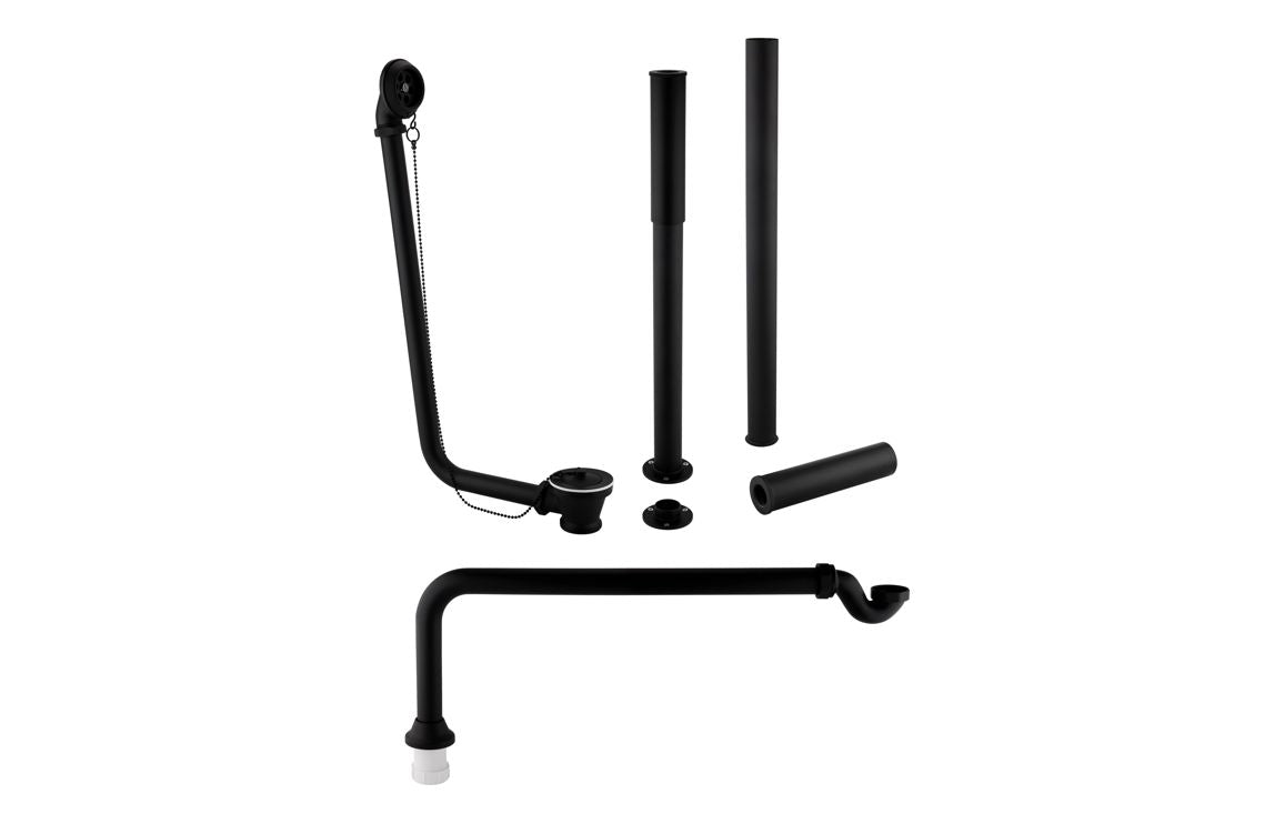 Exposed Bath Plug &amp; Chain Waste w/Pipe Shrouds - Matt Black