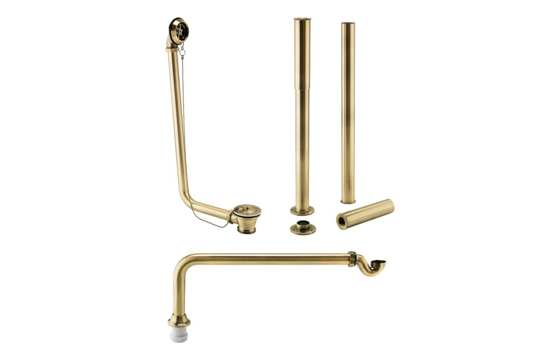 Exposed Bath Plug &amp; Chain Waste w/Pipe Shrouds - Brass