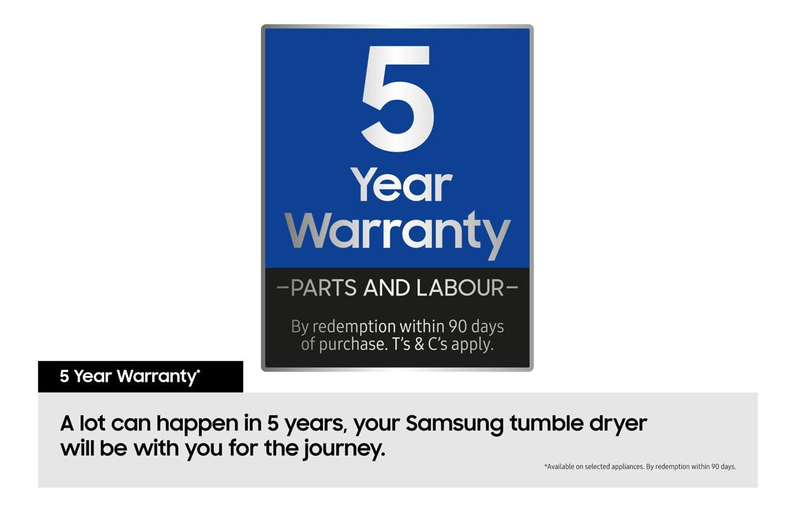 Samsung Series 6+ DV90BB5245AES1 F/S 9kg Heat Pump Tumble Dryer - White