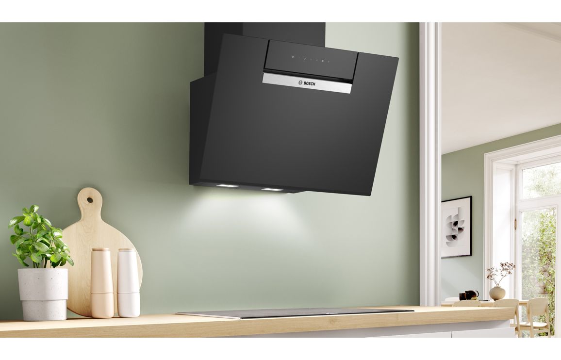 Bosch Series 4 DWK67FN60B 60cm Angled Chimney Hood - Black Glass