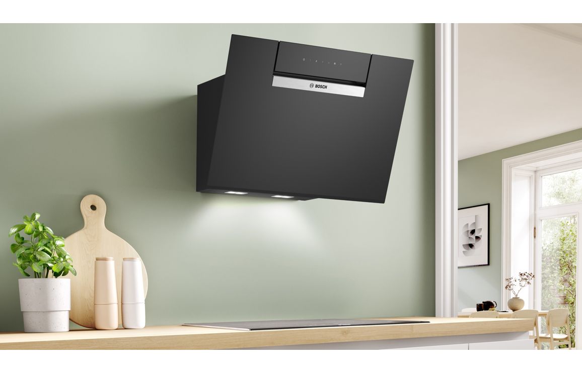 Bosch Series 4 DWK67FN60B 60cm Angled Chimney Hood - Black Glass