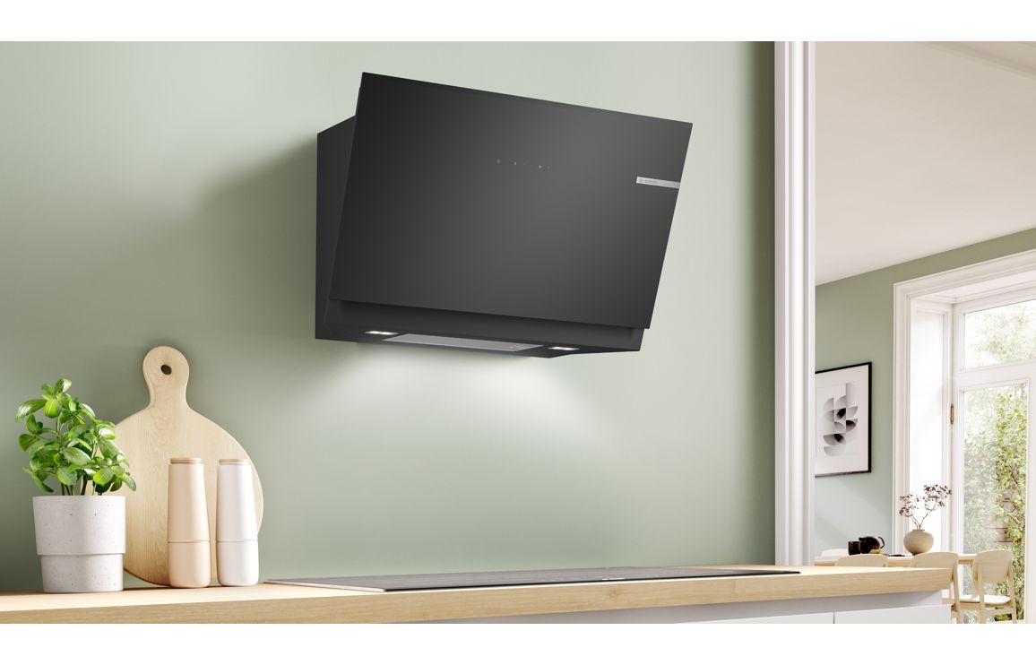 Bosch Series 6 DWK81AN60B 80cm Angled Chimney Hood - Black Glass