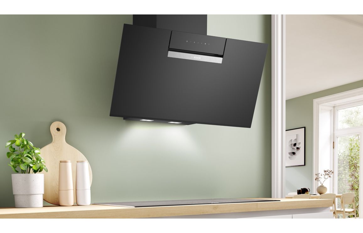 Bosch Series 4 DWK87FN60B 80cm Angled Chimney Hood - Black Glass