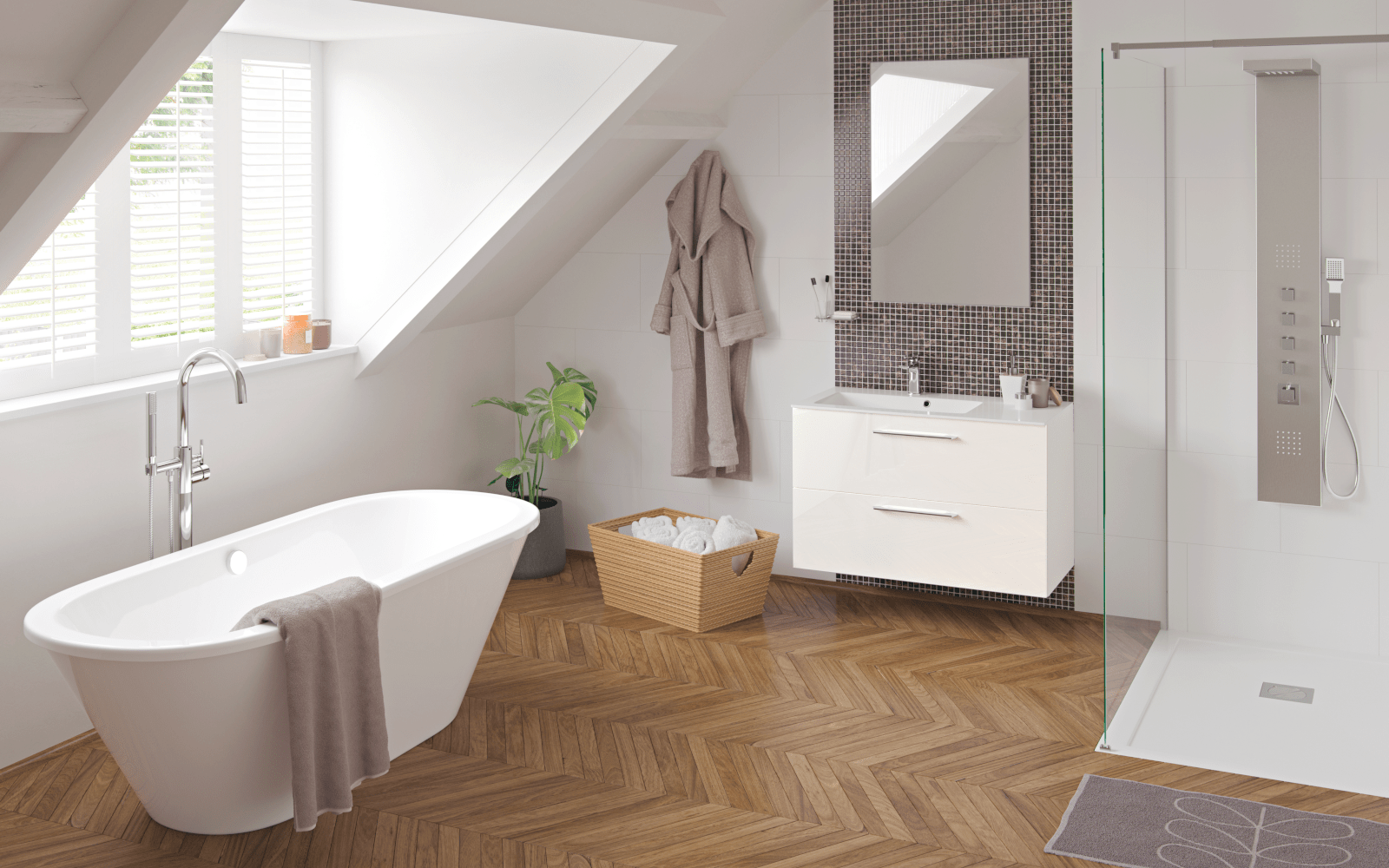 Bathroom with walk-in shower and modern fittings