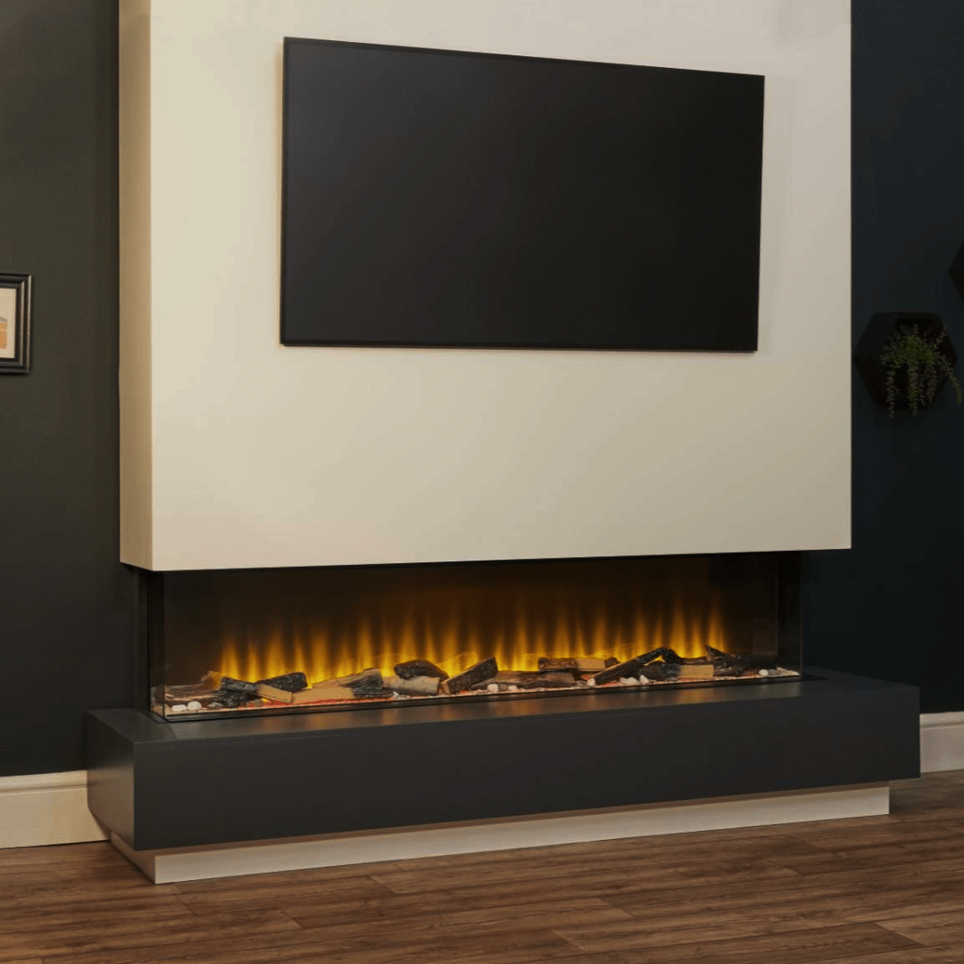 custom media wall with in-built electric fire