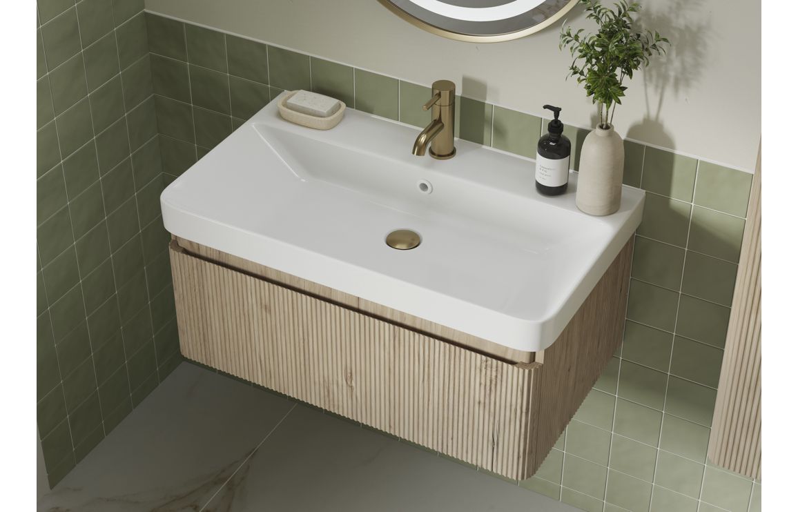 Ava 605mm Wall Hung 1 Drawer Basin Unit &amp; Basin - Textured Oak