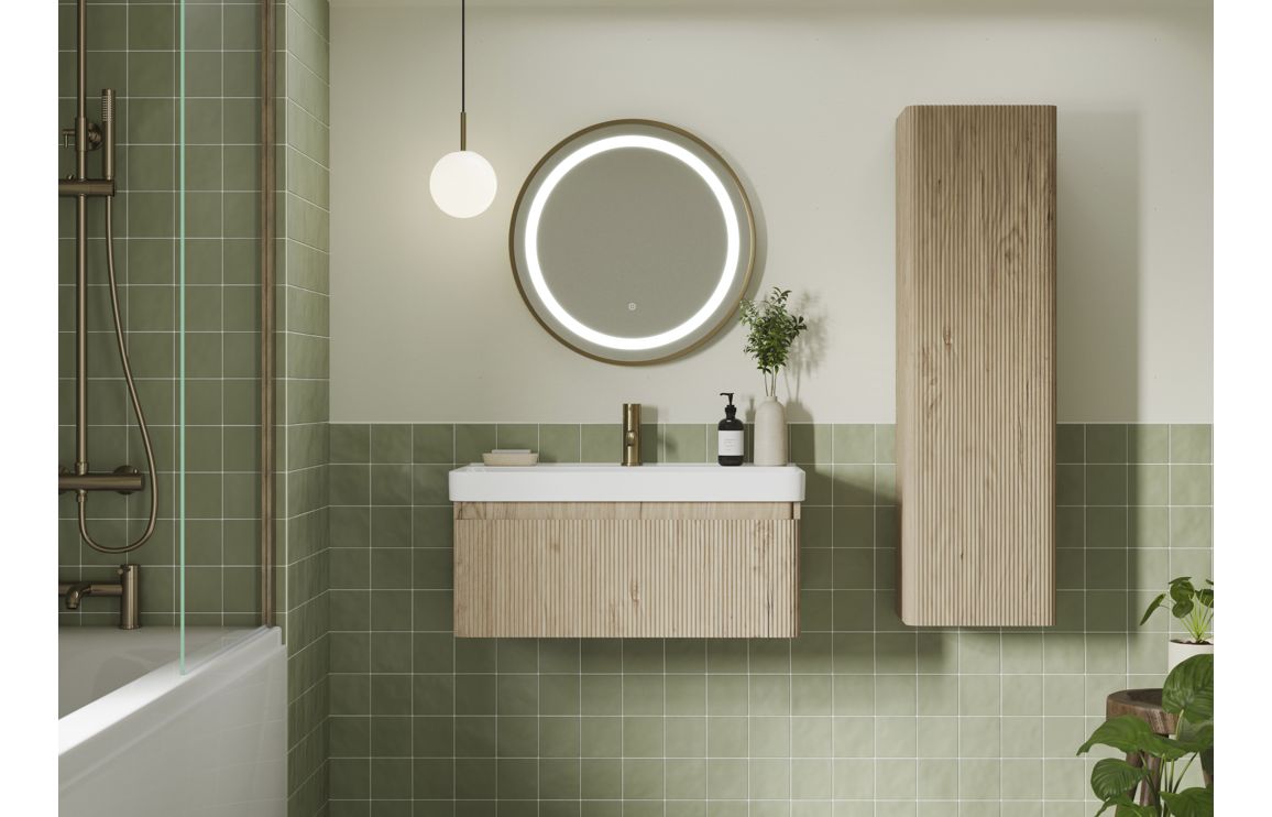 Ava 805mm Wall Hung 1 Drawer Basin Unit &amp; Basin - Textured Oak