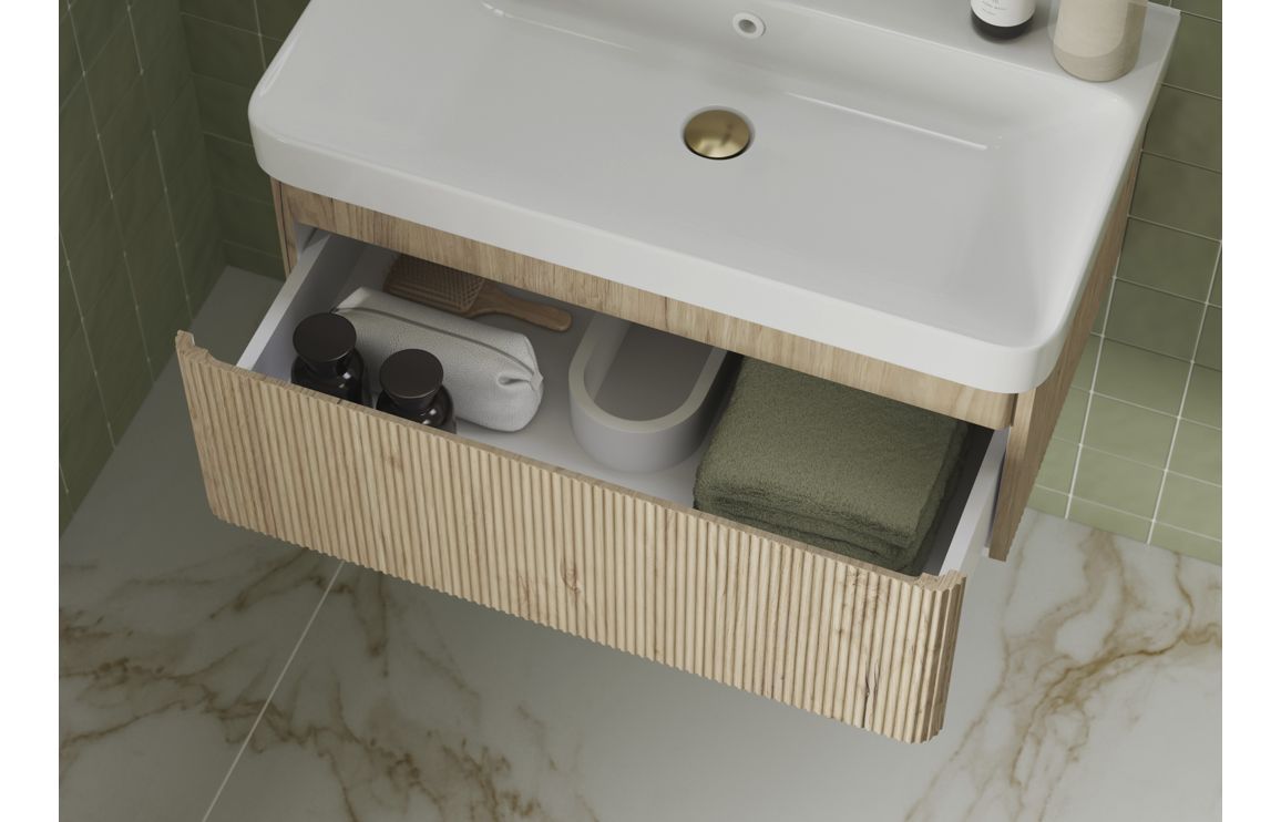 Ava 805mm Wall Hung 1 Drawer Basin Unit &amp; Basin - Textured Oak