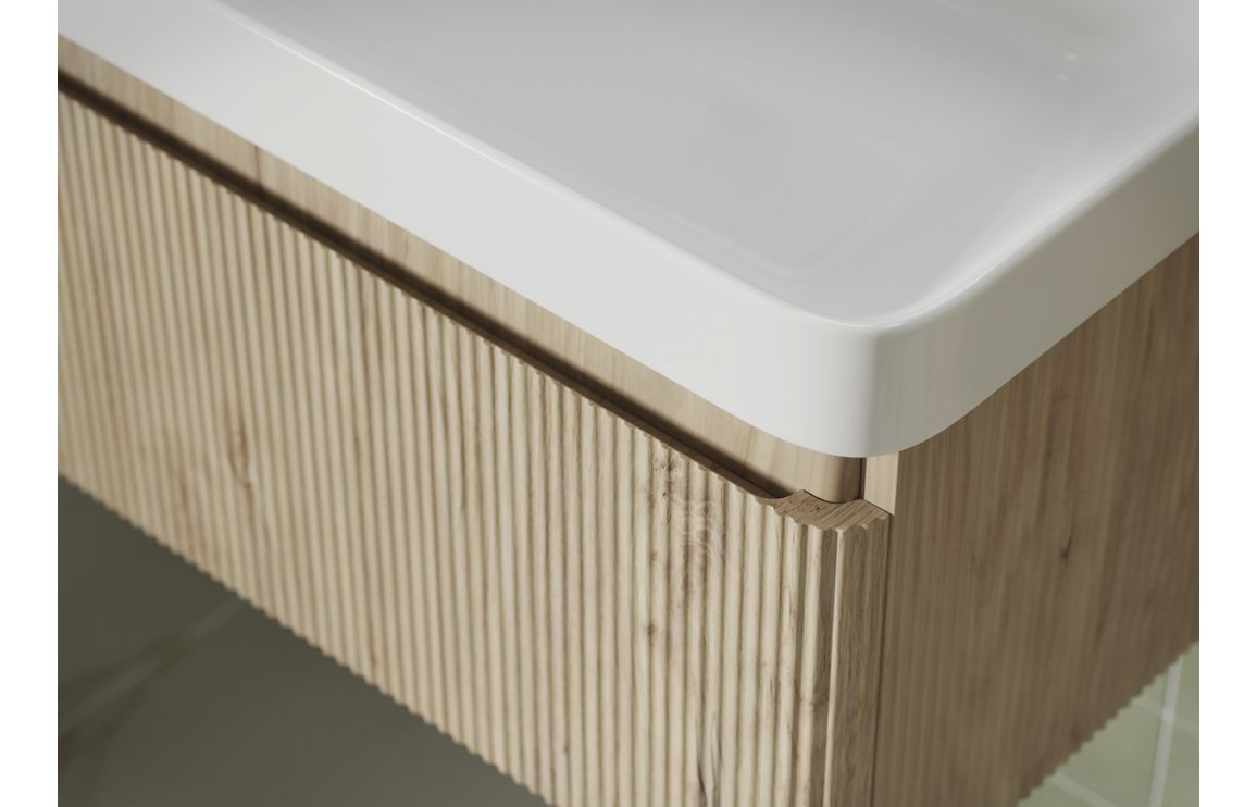 Ava 500mm Wall Hung 1 Drawer Basin Unit &amp; Basin - Textured Oak
