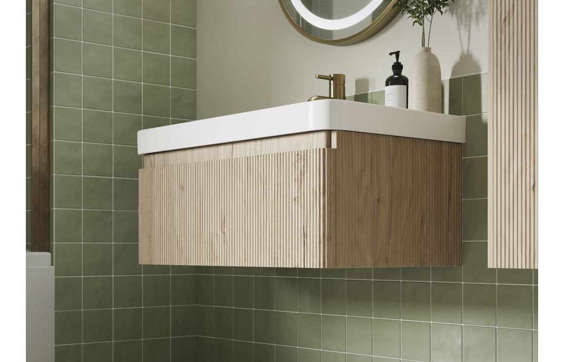 Ava 500mm Wall Hung 1 Drawer Basin Unit &amp; Basin - Textured Oak