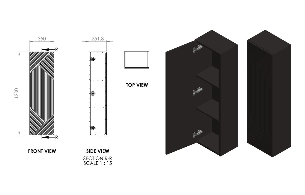 Calla 350mm Wall Hung 1 Door Tall Unit - Matt Graphite Grey