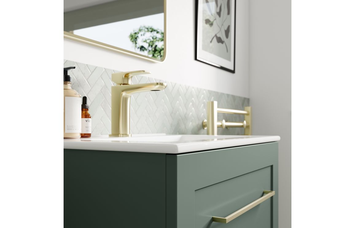 Amaya 615mm Wall Hung 2 Drawer Basin Unit &amp; Basin - Matt Reed Green