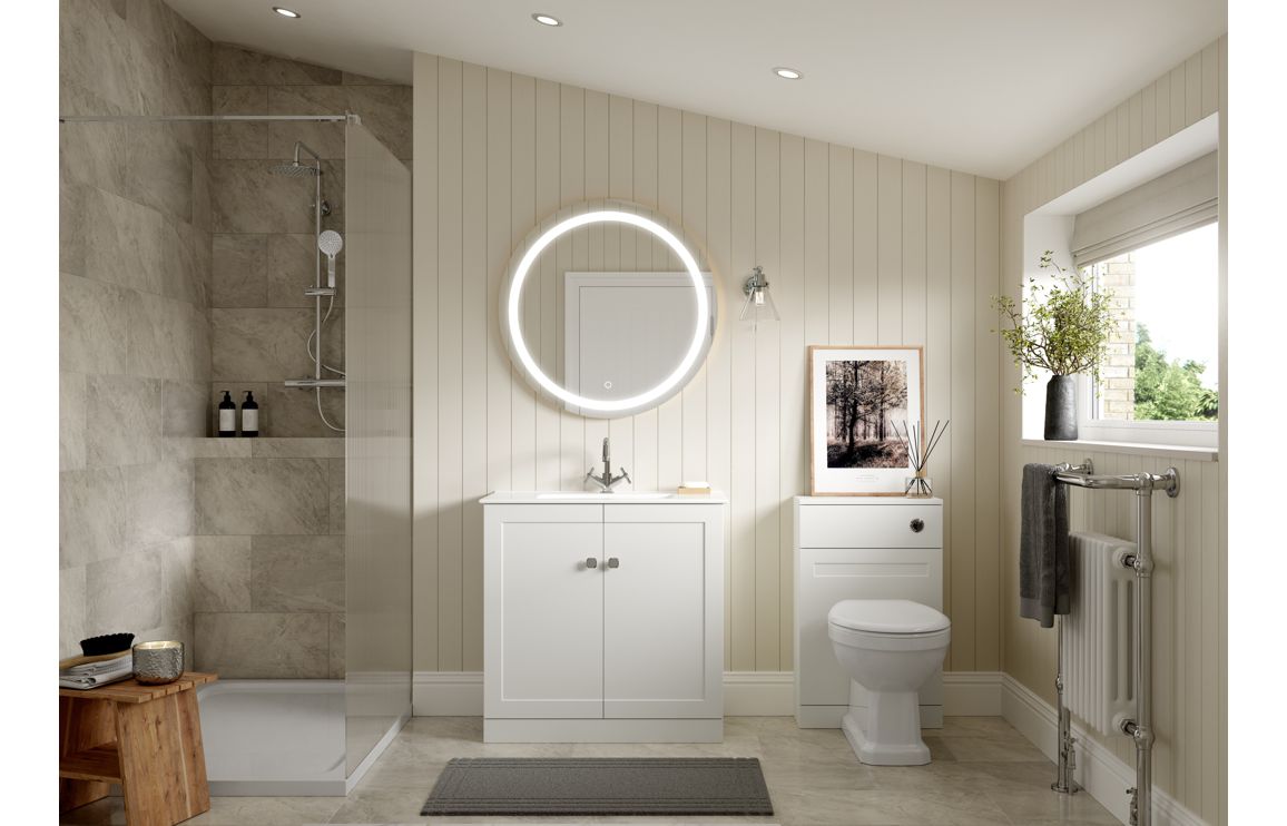 Amaya 815mm Floor Standing 2 Door Basin Unit &amp; Basin - Matt White