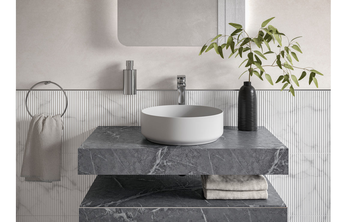 Tallula 800mm Wall Hung Grey Marble Basin Shelf &amp; Brushed Bronze Bottle Trap