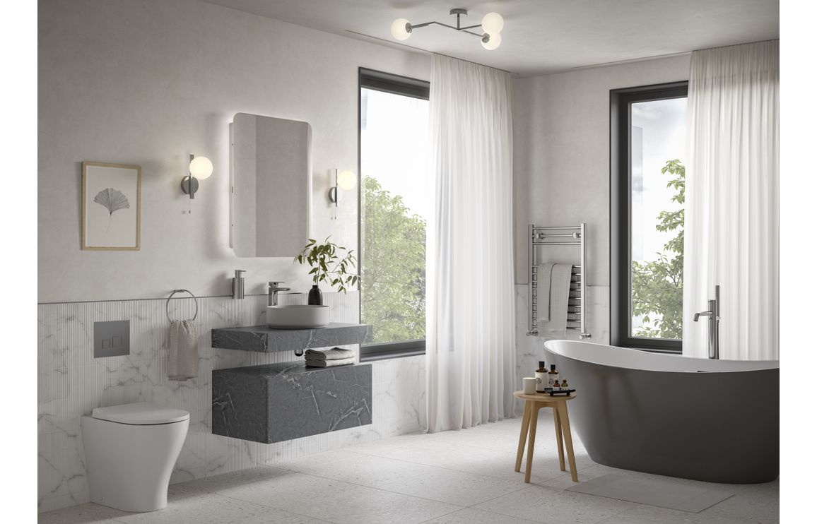 Tallula 800mm Wall Hung Grey Marble Basin Shelf &amp; Brushed Bronze Bottle Trap