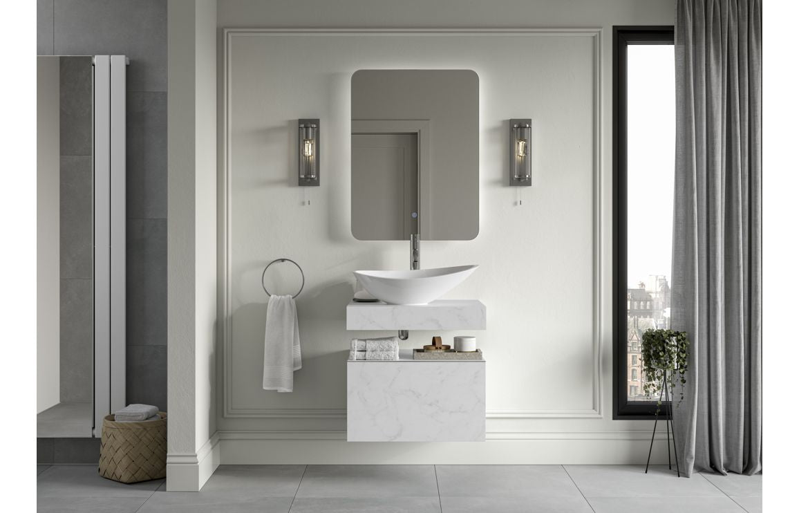 Tallula 800mm Wall Hung White Marble Basin Shelf &amp; Brushed Bronze Bottle Trap