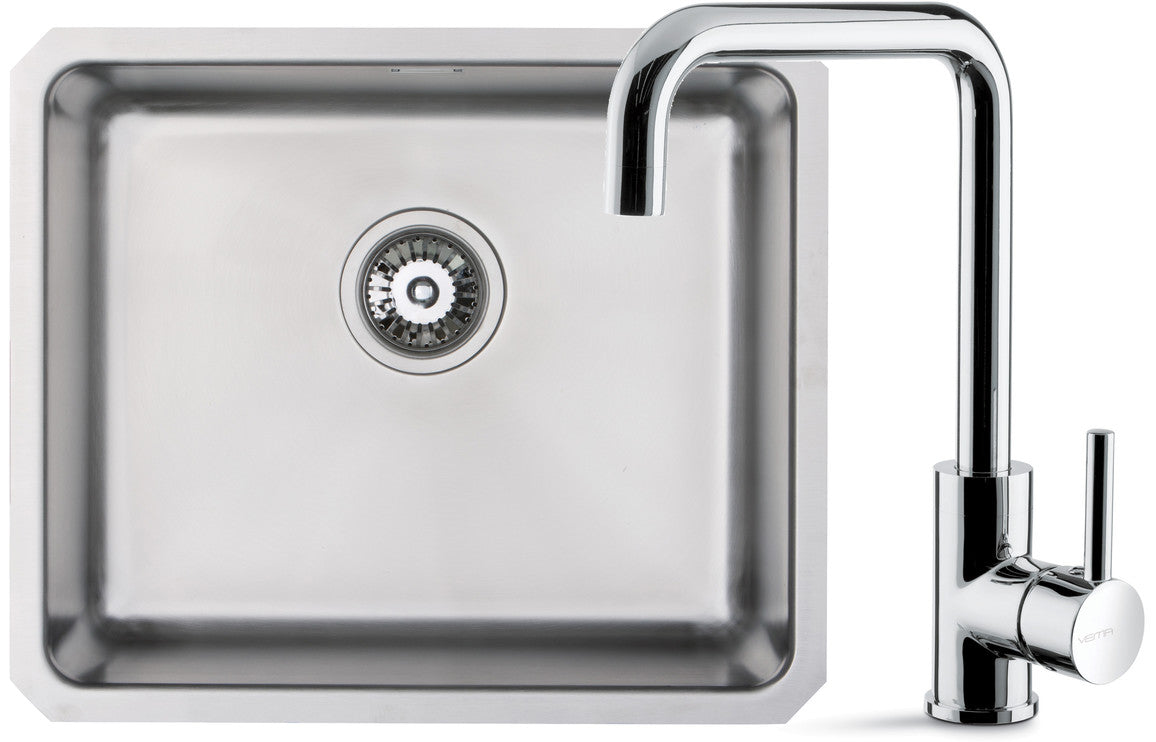 Prima+ Large 1.0B R25 Undermount Sink &amp; Riace Single Lever Tap Pack