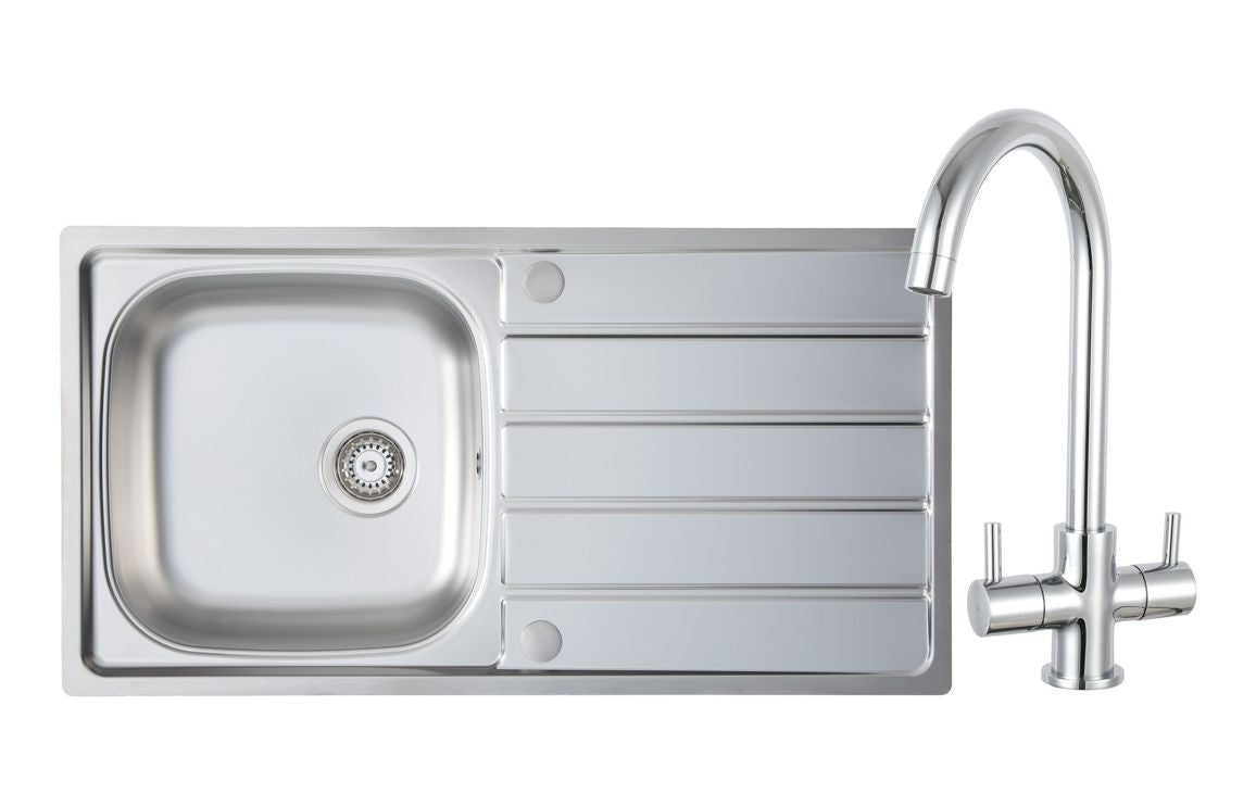 Prima 1B Inset Sink &amp; Staten Tap Pack - Stainless Steel &amp; Chrome
