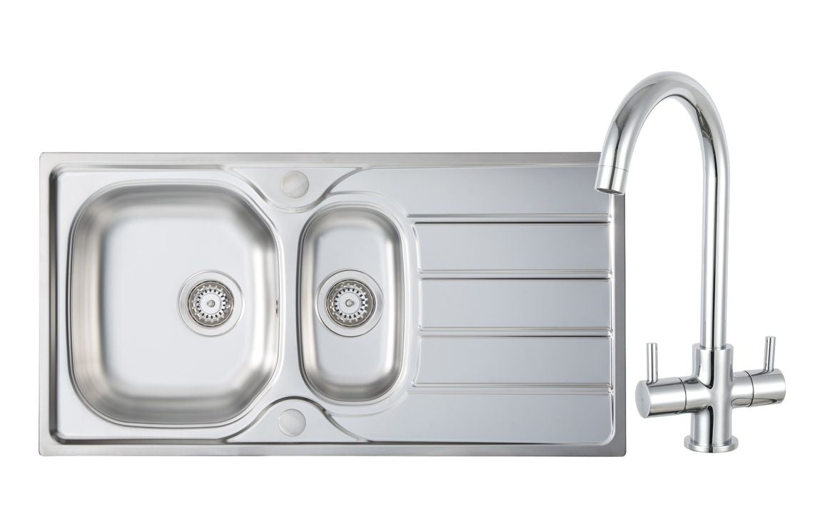 Prima 1.5B Inset Sink &amp; Staten Tap Pack - St/Steel &amp; Chrome