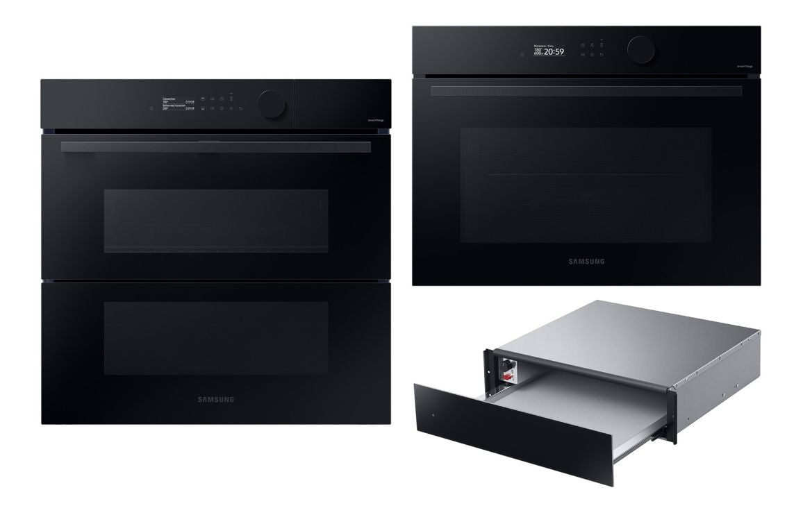 Samsung Oven Compact &amp; Warming Drawer Pack 2 - Black Glass (NV7B5775XAK/U4 NQ5B5763DBK/U4 &amp; NL20T8100WK/UR)