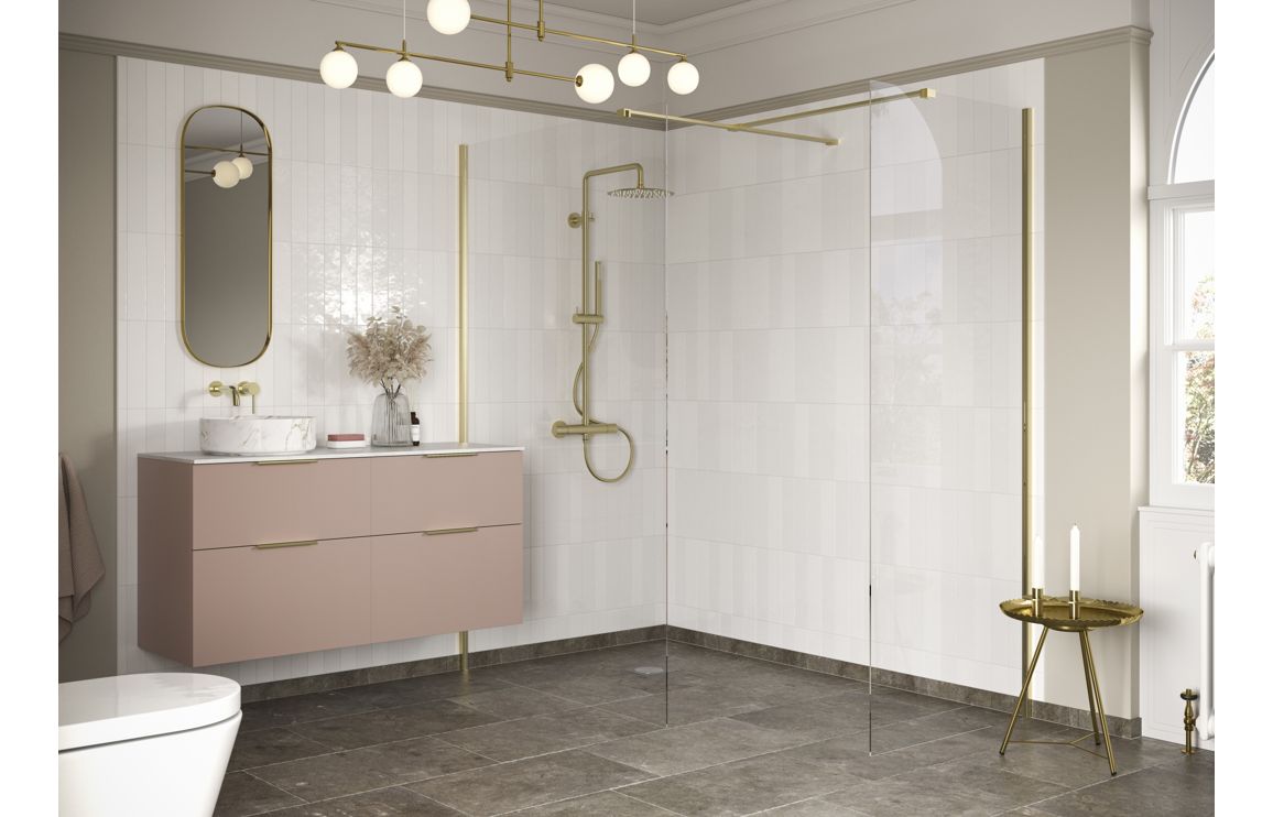 Cygnus 500mm Wetroom Side Panel &amp; Arm - Brushed Brass