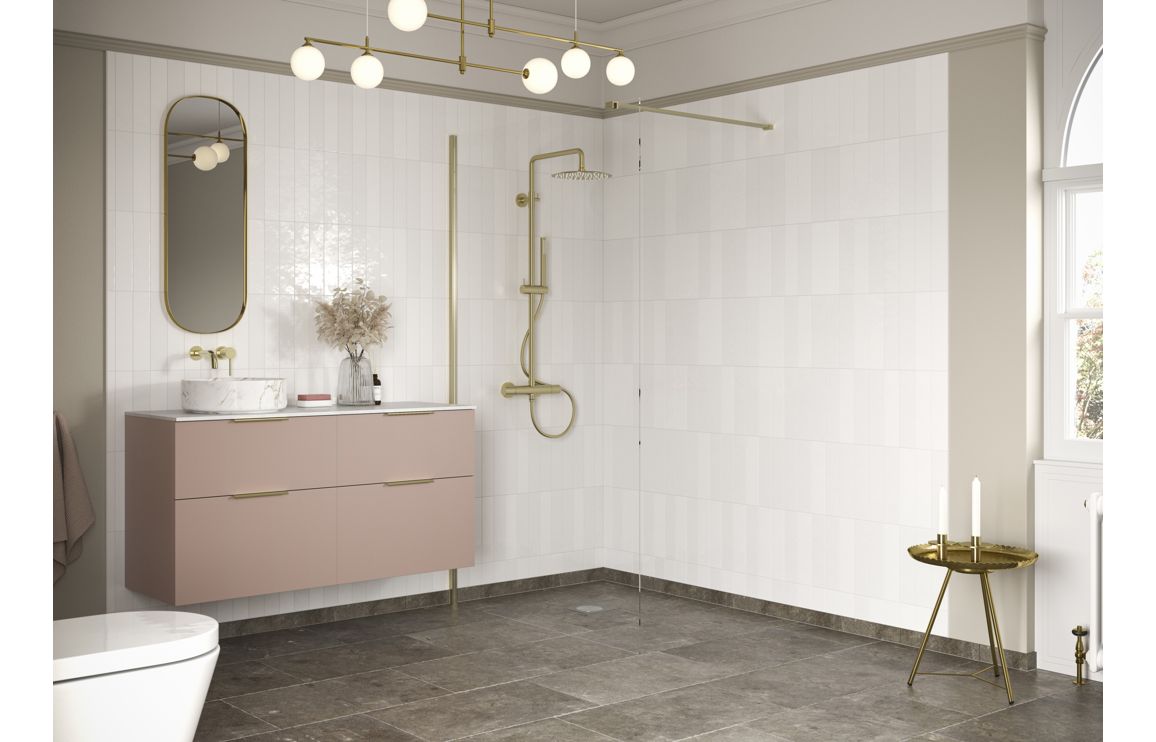 Cygnus 1000mm Wetroom Panel &amp; Support Bar - Brushed Brass