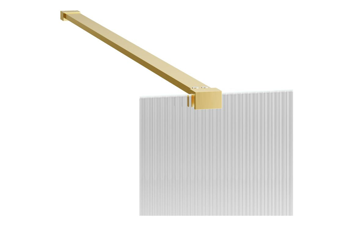 Cygnus 900mm Fluted Wetroom Panel &amp; Support Bar - Brushed Brass