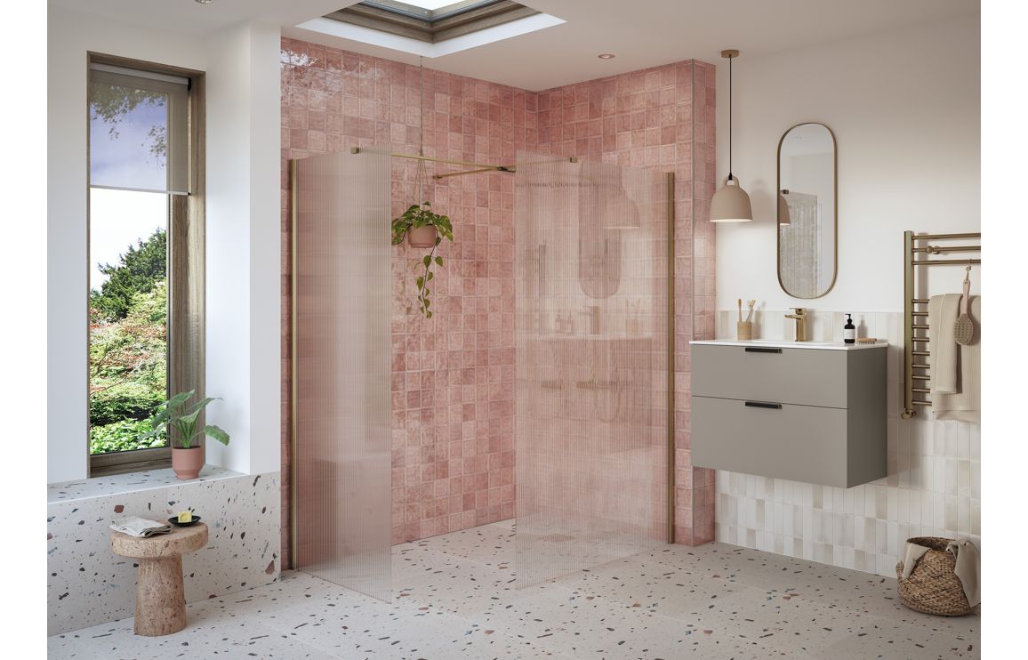 Cygnus 800mm Fluted Wetroom Panel &amp; Side Panel Arm - Brushed Bronze