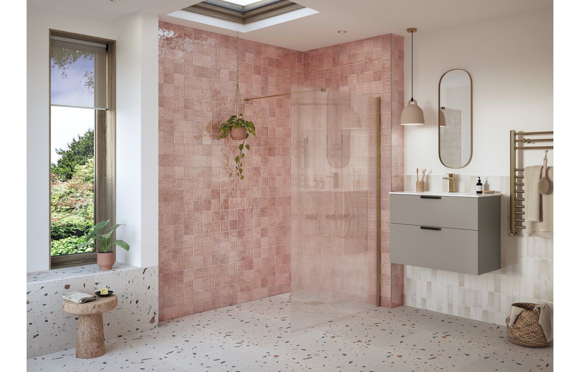 Cygnus 800mm Fluted Wetroom Panel &amp; Support Bar - Brushed Bronze