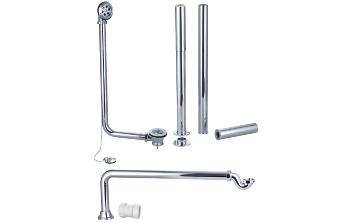 Exposed Bath Plug &amp; Chain Waste With Pipe Shrouds - Chrome